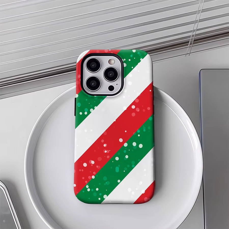 Weihnachten gestreifte Sparkle Handyhülle für Apple iPhone 17 16 15 14 13 12 11 Pro Max Plus mit doppelschichtiger Rückseite in Multicolour - Bild 4