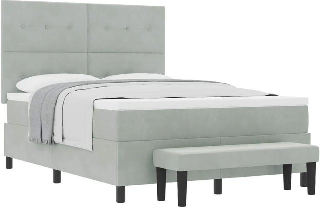 vidaXL Boxspringbett mit Matratze aus Samt in Grau, B/T/H: 160 x 200 x 128 cm - Bild 1