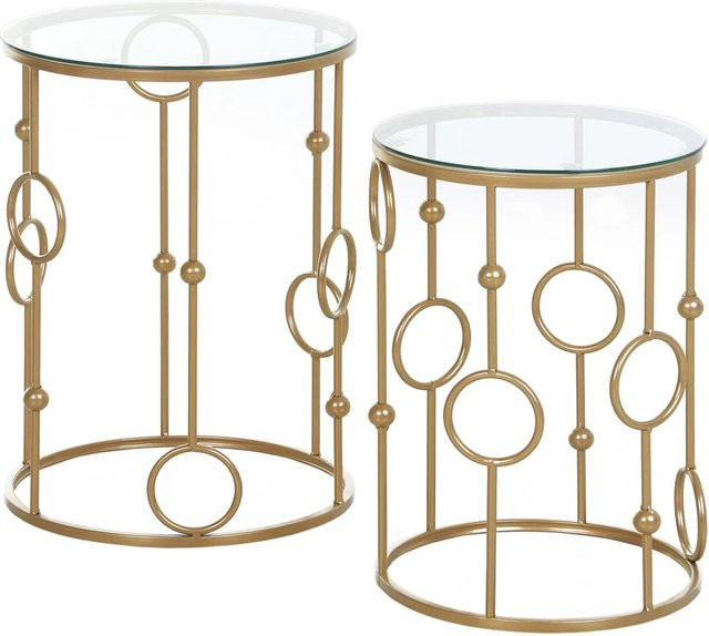 HOMCOM Couchtisch-Set aus Metall und gehärtetem Glas in Gold, B/T/H: 41 x 41 x 57 cm - Bild 1