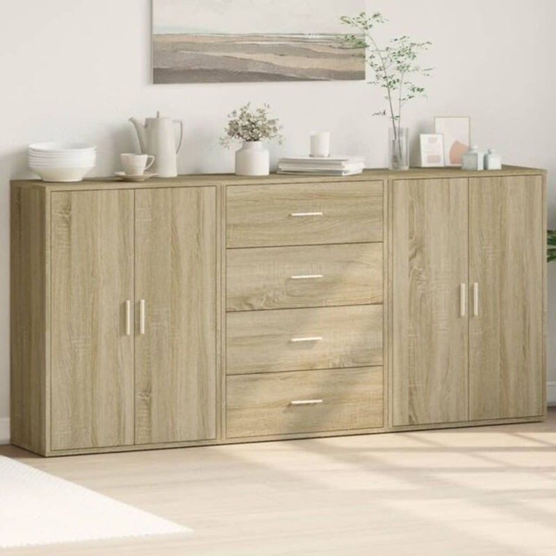 3er-Set Sideboards VIDAXL aus Holzwerkstoff in Eiche Natur Braun, H x B x T: 84 x 60 x 31 cm - Bild 1