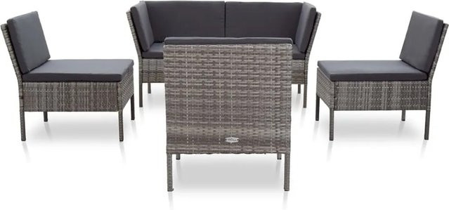 vidaXL 6-tlg Garten-Lounge-Set aus Poly Rattan in Grau und Anthrazit mit Auflagen und Couchtisch - Bild 1