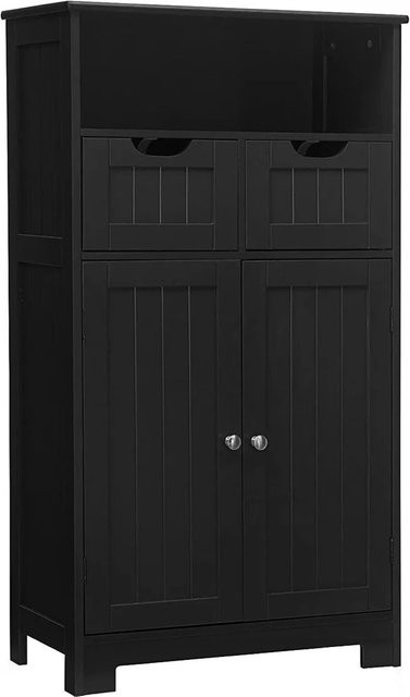 Costway Badezimmerschrank in Schwarz mit 2 Schubladen und offenen Regalfächern, modern und matt - Bild 1