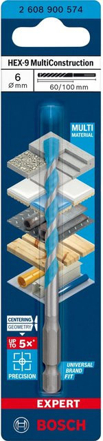 Bosch Expert HEX-9 MultiConstruction Bohrer mit Carbide-Spitze für Dreh- und Schlagbohrer, Durchmesser: 6 mm, Länge: 60 mm, Gesamtlänge: 100 mm - Bild 2