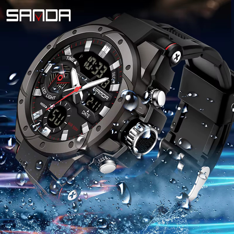 Sanda Armbanduhr, Digitaluhr, Quarz, Chronograph, Schwarz, Herren - Bild 4