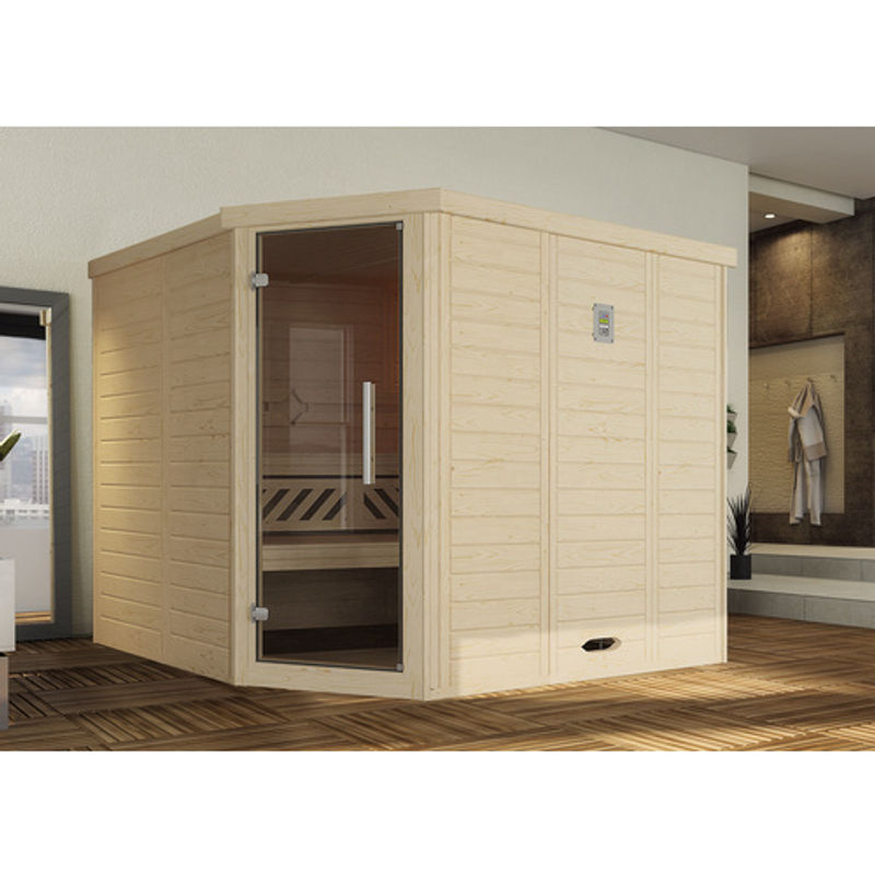 WEKA Ecksauna Kemi Eck 2 aus Massivholz mit 2 Glastüren in Beige, B/H/T: 245 x 199 x 195 cm - Bild 2