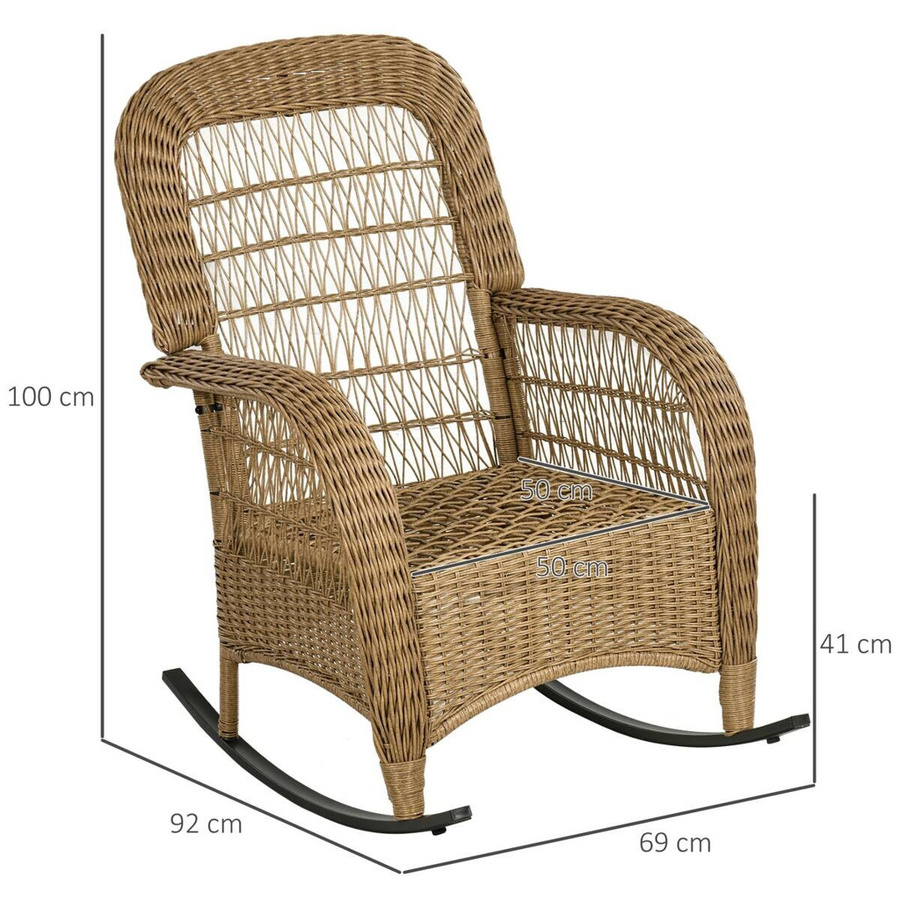 Outsunny Rattan Schaukelstuhl mit Kissen im Boho-Stil, Gelb, B/T/H: 69 x 92 x 100 cm - Bild 3