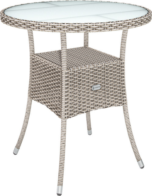 CASARIA Polyrattan Tisch in Beige mit Milchglasplatte für Garten und Terrasse, Durchmesser: 60 cm, Höhe: 74 cm - Bild 1
