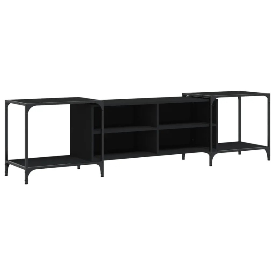 vidaXL TV-Schrank im Industrial Design aus Holz und Metall, Schwarz, B/T/H: 203 x 37 x 50 cm - Bild 2