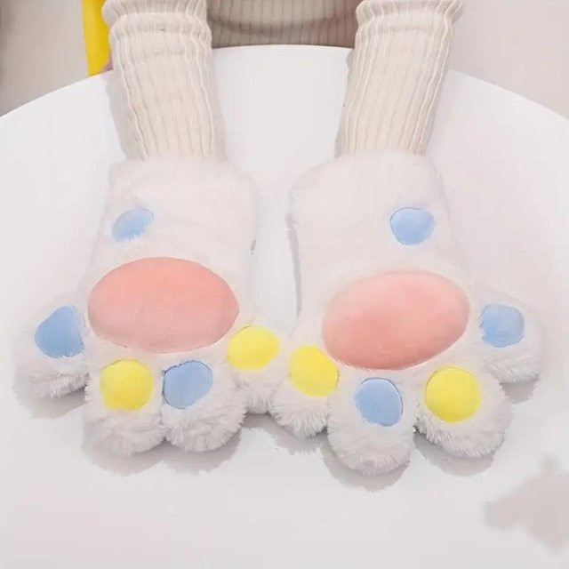Anime Cosplay Pelzige Pfoten Tierkralle Handschuh, Weiß, ab 14 Jahren - Bild 1