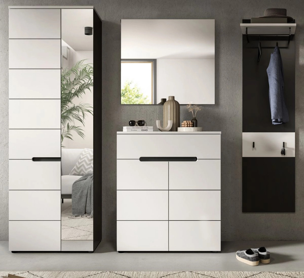 Inn.Furn Garderoben-Set Cooper 4-teilig in Weiß und Grau mit Schuhschrank, Spiegel und Paneel, Breite: 220 cm - Bild 2