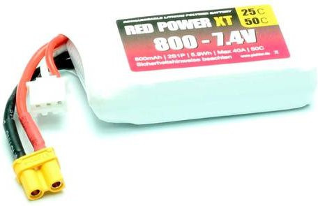 Red Power LiPo Modellbau-Akkupack 7.4V 800 mAh 25 C mit XT30 Anschluss in Rot-Weiß - Bild 1