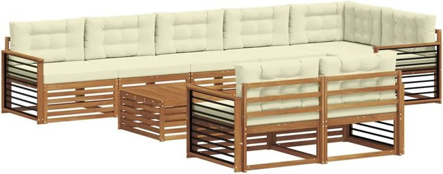 vidaXL Outdoor-Sofagarnitur aus Akazienholz in L-Form mit 9-teiligem Set und Kissen in Natur und Creme - Bild 1