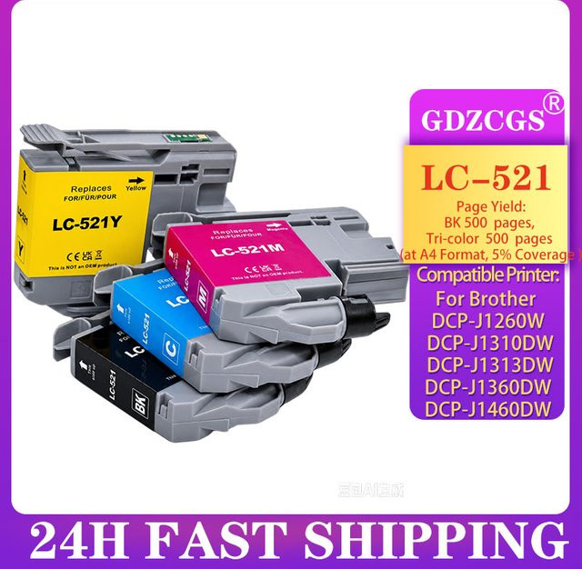 Brother LC521 Tintenpatronen Set kompatibel mit DCP-J11260W J1310DW J1313DW J1360DW J1460DW, 4 Farben - Bild 1