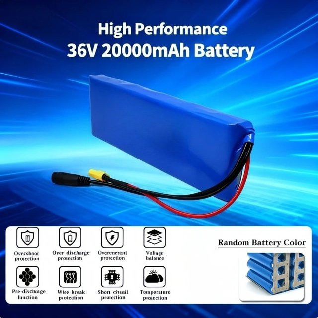 Aleaivy Li-Ionen-Akku 36V 20000mAh in Blau für Fahrrad und Roller mit 20A BMS und 500W Leistung - Bild 1