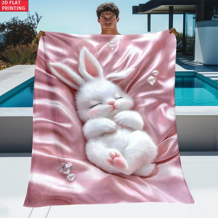Personalisierte Kaninchen Fleece Decke von JMG Household Supplies in Rosa und Weiß, weicher Plüsch Überwurf für Kinder mit individuellem Namen, Breite: 70 cm, Höhe: 100 cm - Bild 2