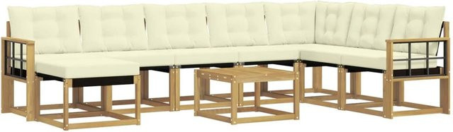 vidaXL Outdoor-Sofagarnitur 9-tlg. aus Akazienholz in Weiß und Beige mit Kissen und Couchtisch - Bild 1