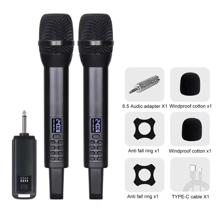 Luxuglow Drahtloses 2,4 GHz Mikrofonsystem mit dynamischem Handmikrofon in Schwarz für Karaoke und Außenauftritte - Bild 2