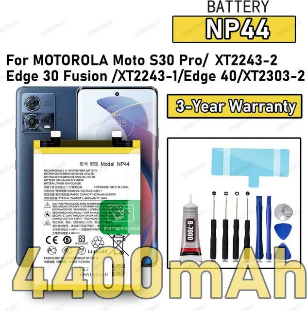 NP44 Ersatzakku in Silber für Motorola Moto S30 Pro XT2243-2 und Edge 30 Fusion XT2243-1 sowie Edge 40 - Bild 1