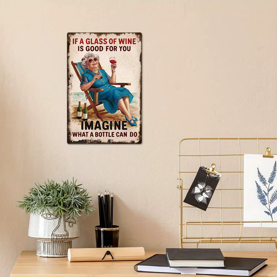 DDPNKL Vintage-Metallblechschild Wandkunst-Dekoration mit Wein-Spruch, Mehrfarbig, B/H: 30 x 20 cm - Bild 2