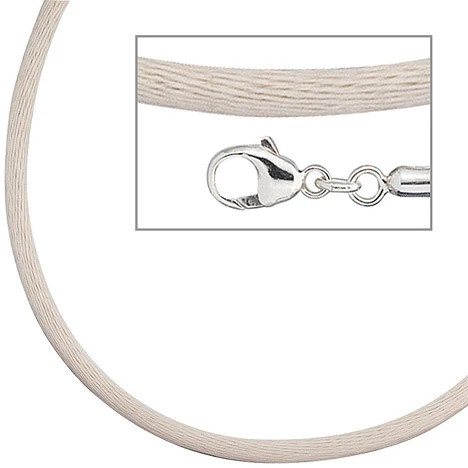 Colfem Halskette Seide, beige, 42 cm, 925 Silber, Unisex - Bild 1