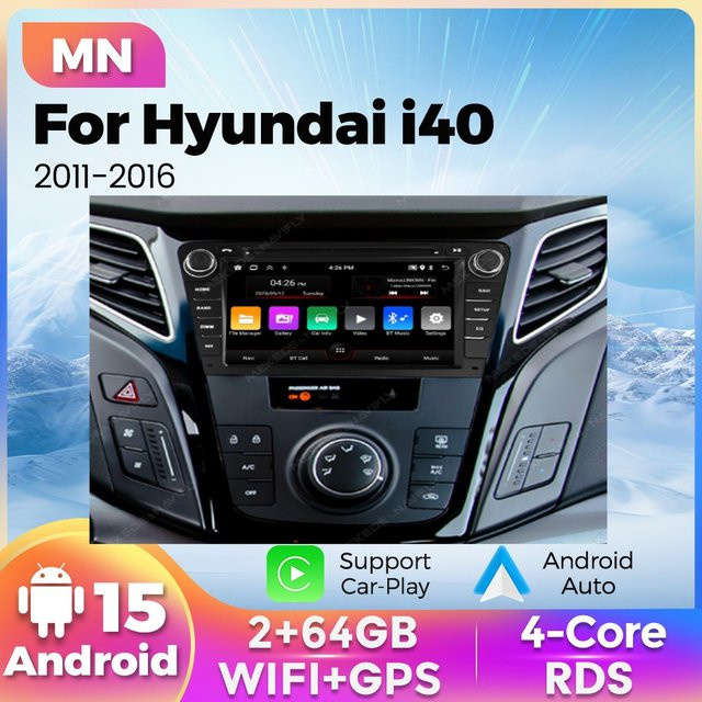 STRONGNAVI Android 15 Autoradio mit 7 Zoll Display für Hyundai I40 2011-2019, 2 DIN Multimedia-Videoplayer mit Android Auto, CarPlay und GPS, Schwarz - Bild 1