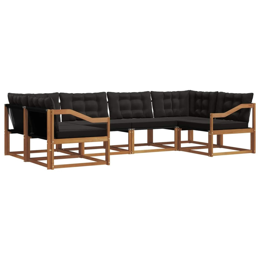 vidaXL Outdoor-Sofagarnitur 6-teilig aus Akazienholz und Textilene in Natur und Schwarz mit Kissen und Armlehnen - Bild 2