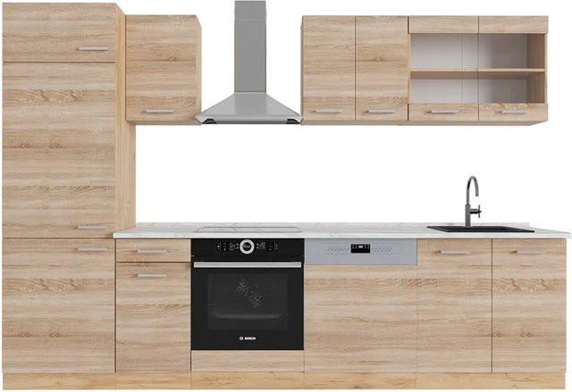 Vicco R-Line Küchenzeile Sonoma Goldkraft Eiche mit Marmor-Optik, Breite: 300 cm - Bild 1