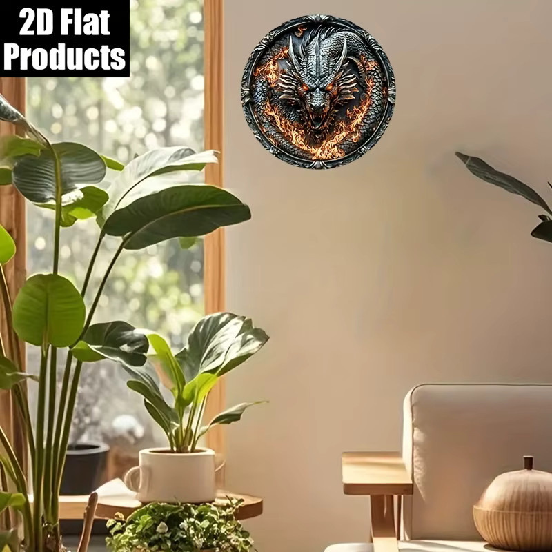 CIFBUY Metall-Wandkunst Fierce Dragon Fantasy Eisenplakette Vintage Design, Mehrfarbig, Durchmesser: 20,32 cm - Bild 4