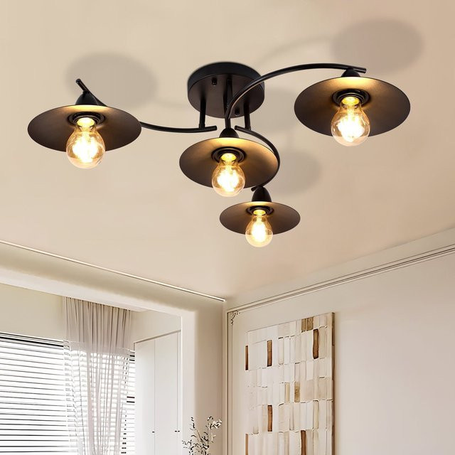 Cliheet Industrie-Deckenleuchte im Vintage-Design, Schwarz, 4-flammig, E27, Metall - Bild 1