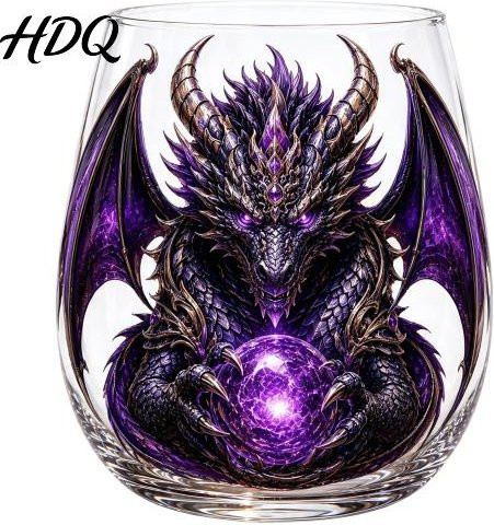 Happiness First Mythischer Drache Glas Kunst Becher mit Kristallkugel, 3D geformter Whiskey Verkostungsbecher, Mehrfarbig, 400 ml - Bild 1