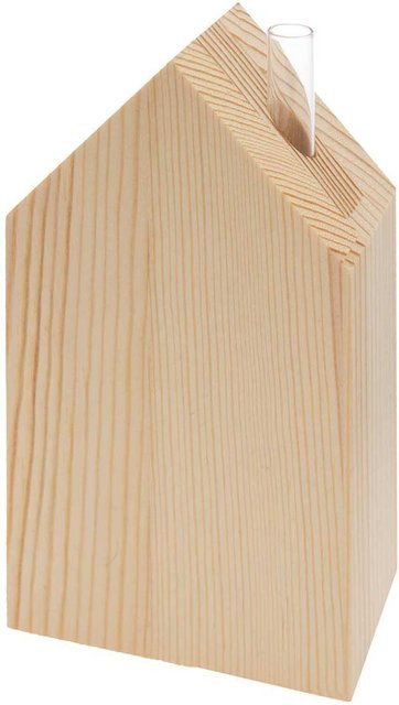 Rico Design Holz-Haus mit kleiner Glasvase, H x B x T: 15 x 9 x 5 cm - Bild 1
