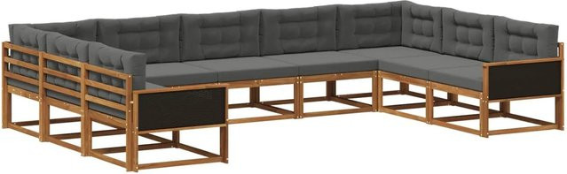 vidaXL Outdoor-Sofagarnitur in U-Form aus Akazienholz mit Kissen in Anthrazit - Bild 1