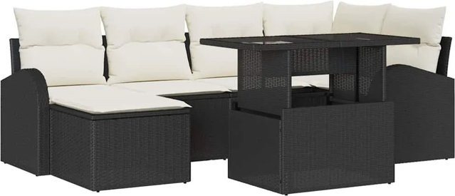 vidaXL Garten-Sofa-Set aus Poly-Rattan in Schwarz mit 7 Teilen, L-Form und integriertem Stauraum für Kissen - Bild 1