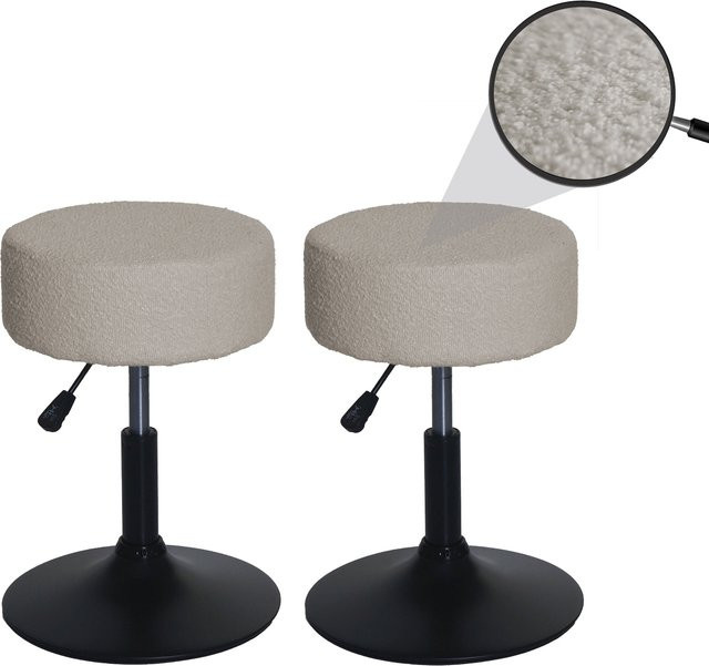 2er-Set MCW Sitzhocker C22 höhenverstellbar und drehbar aus Stoff Bouclé in Beige, Durchmesser: 37 cm - Bild 1
