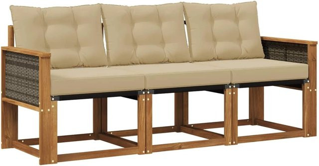 vidaXL Outdoor-Sofagarnitur aus Akazienholz mit Textilene und Kissen in Natur und Beige - Bild 1