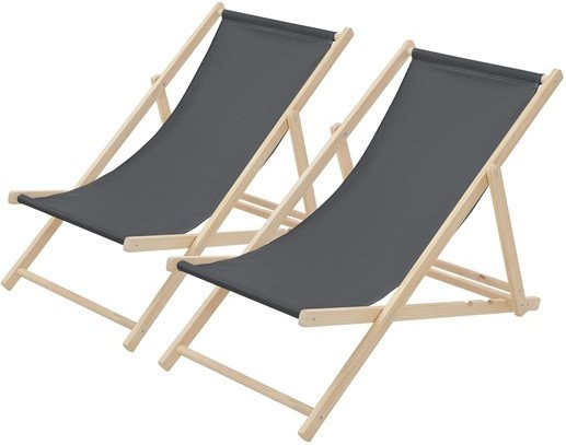 ECD Germany Liegestuhl 2er Set aus Holz in Anthrazit, klappbare Gartenliege mit UV-beständigem Polyester Oxford-Gewebe - Bild 1