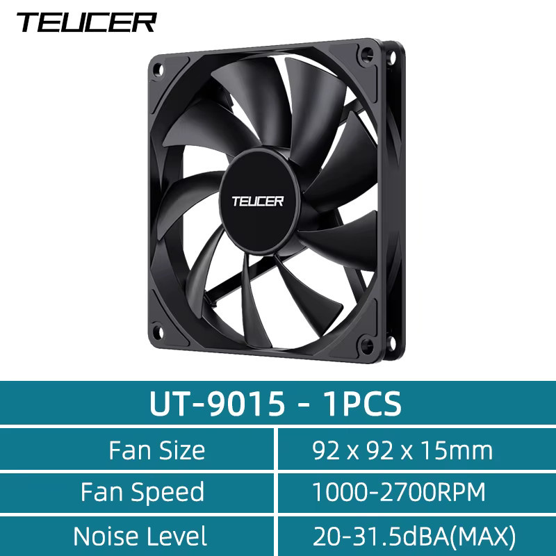 TEUCER CPU-Lüfter Schwarz, 9 cm, 4-polig, PWM, dünnes Design mit hydraulischem Lager, 1000–2700 U/min für Desktop-PC-Gehäusekühlung - Bild 2
