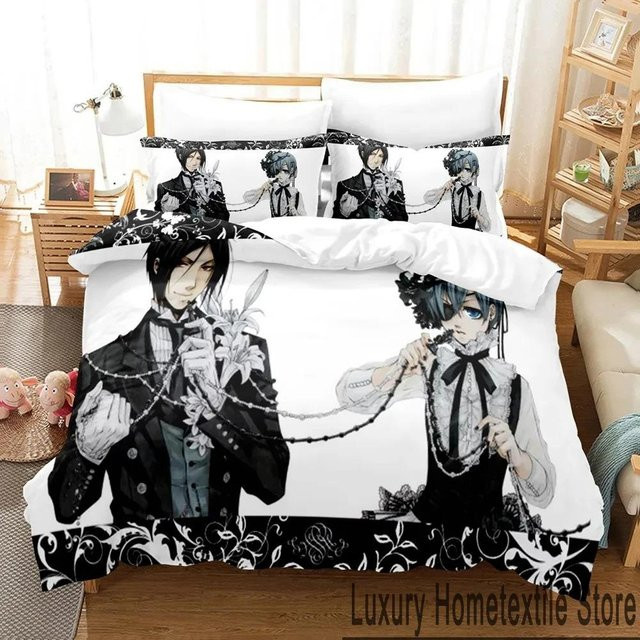 Anime Black Butler Bettwäsche Set mit 3D-Druck aus Mikrofaser, bestehend aus Bettbezug und Kissenbezug, Mehrfarbig, B/H: 133 x 70 cm - Bild 1
