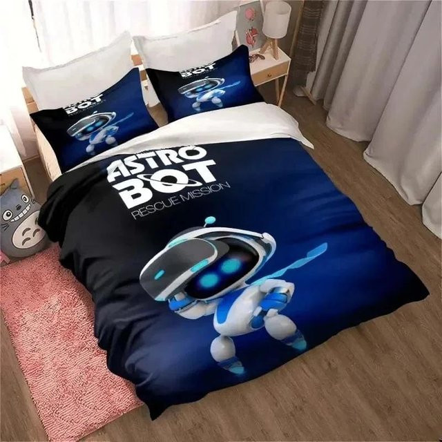 ASTRO BOT Bettwäsche-Set mit Cartoon-Motiv in Blau, bestehend aus Bettbezug und Kissenbezug, B/H: 228 x 228 cm - Bild 1