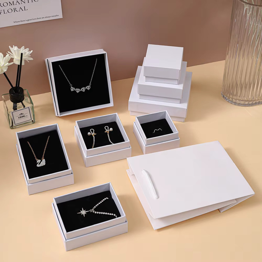 10 Stück elegante Schmuck-Papierboxen aus Kraftpapier für Ringe, Ohrringe und Halsketten in Braun, Schwarz oder Weiß - Bild 3