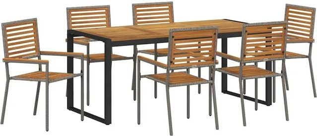 vidaXL Garten Essgruppe 7-teilig aus Poly-Rattan und Akazienholz in Grau und Braun - Bild 1