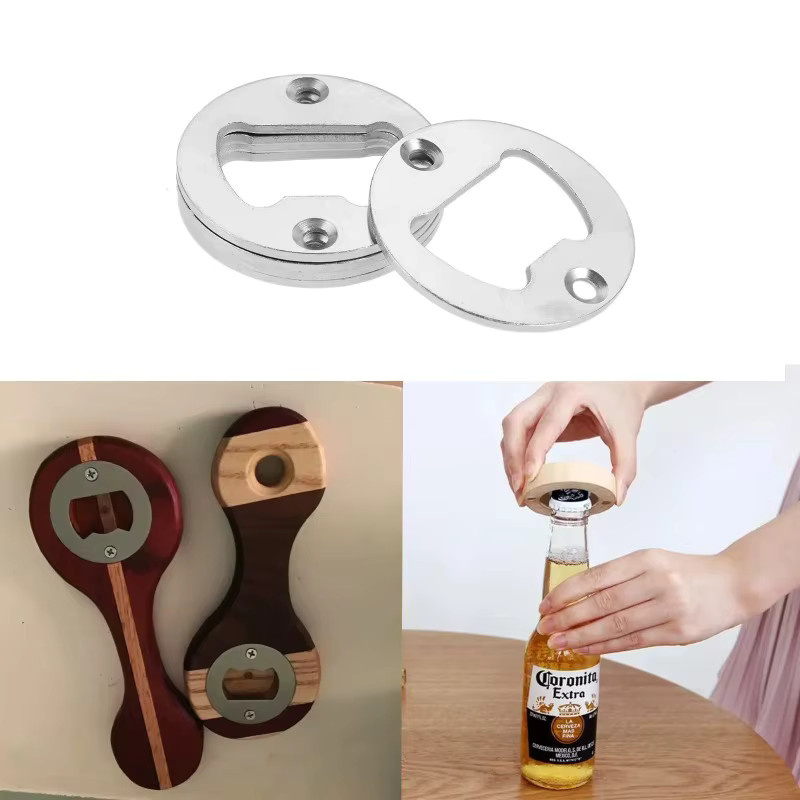 SUNFILI Flaschenöffner-Einsatz mit Schraube in Silber, rund, 40 mm Durchmesser, aus Eisen für Bar, Küche und Restaurant - Bild 1