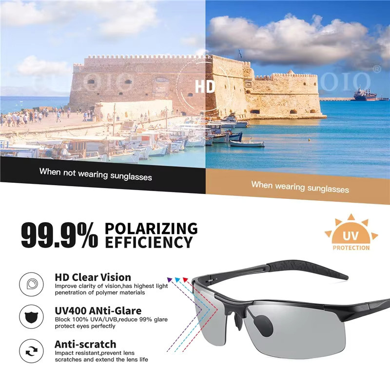 CLLOIO Sonnenbrille, randlos, Aluminium, grau, rectangular, Männer, polarisiert - Bild 4