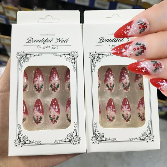 MAFANAILS Press On Nails, Red Berry Holly, Mandel, Glänzend, 24 Stück - Bild 1