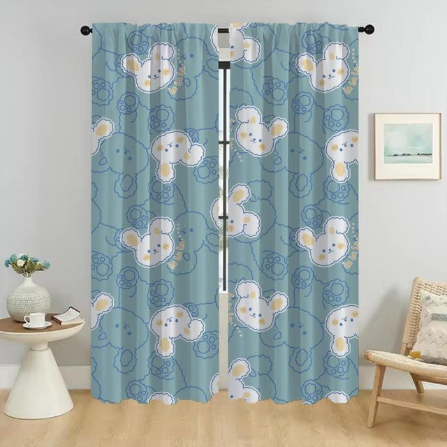 Elegante Kaninchen Verdunkelungsvorhänge aus Tüll in Blau, 2er-Set, B: 50 cm, H: 70 cm - Bild 1