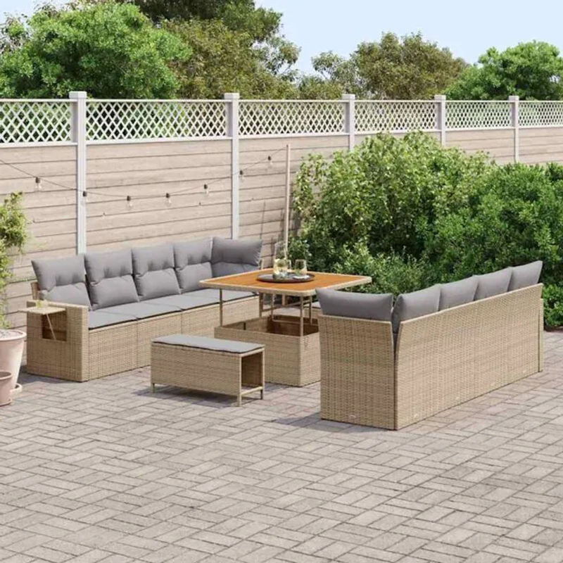 vidaxl Garten-Sofa-Set aus Polyrattan mit 11 Teilen in Beige und Grau, B/T/H: 100 x 100 x 71 cm - Bild 1