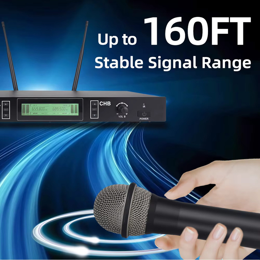 Yamnweo GX288 UHF Dual-Handmikrofon-System in Schwarz mit 2 Kanälen, dynamischen Mikrofonen, Nierencharakteristik und XLR-Ausgang - Bild 7