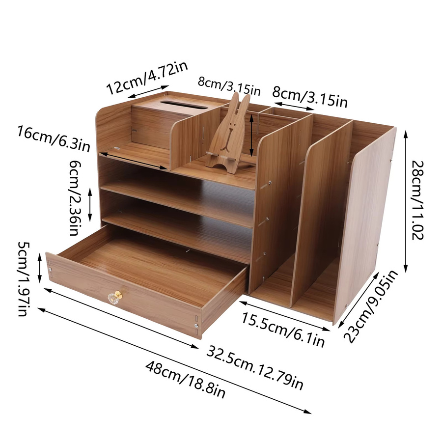 NEUESTER 4-lagiger Schreibtisch-Organizer für A4, Papierablage aus Holz in Braun, B/T/H: 48 x 23 x 28 cm - Bild 2