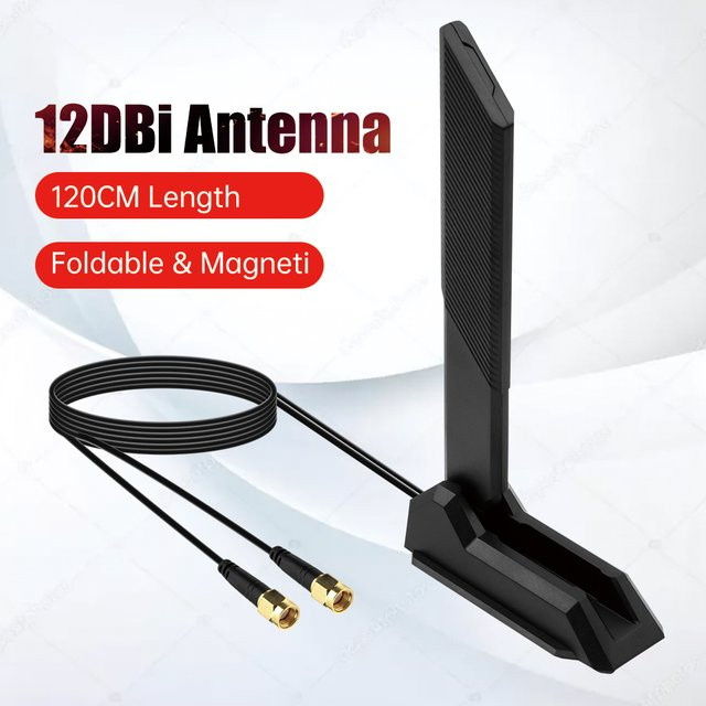 Fenvi Externe faltbare WiFi 6E WLAN-Antenne Tri-Band 2.4G/5G/6G mit 12dBi Magnetischem Hochleistungs-Signalempfänger für PCIE-Adapter, Schwarz - Bild 1