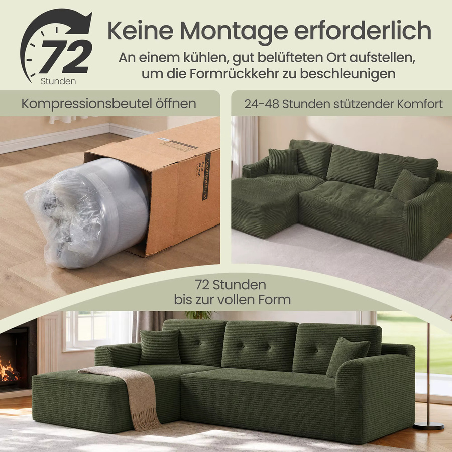 VASAGLE Ecksofa als modulares Schlafsofa mit Chaiselongue links, Farbe: Weiß, Breite: 244 cm - Bild 4